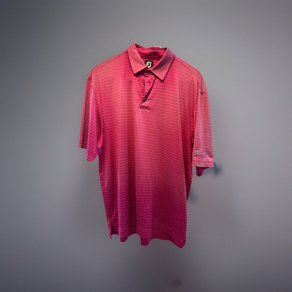 Footjoy Titleist Men's Pink White Polo Stripe Golf Size XL [As‎ is]